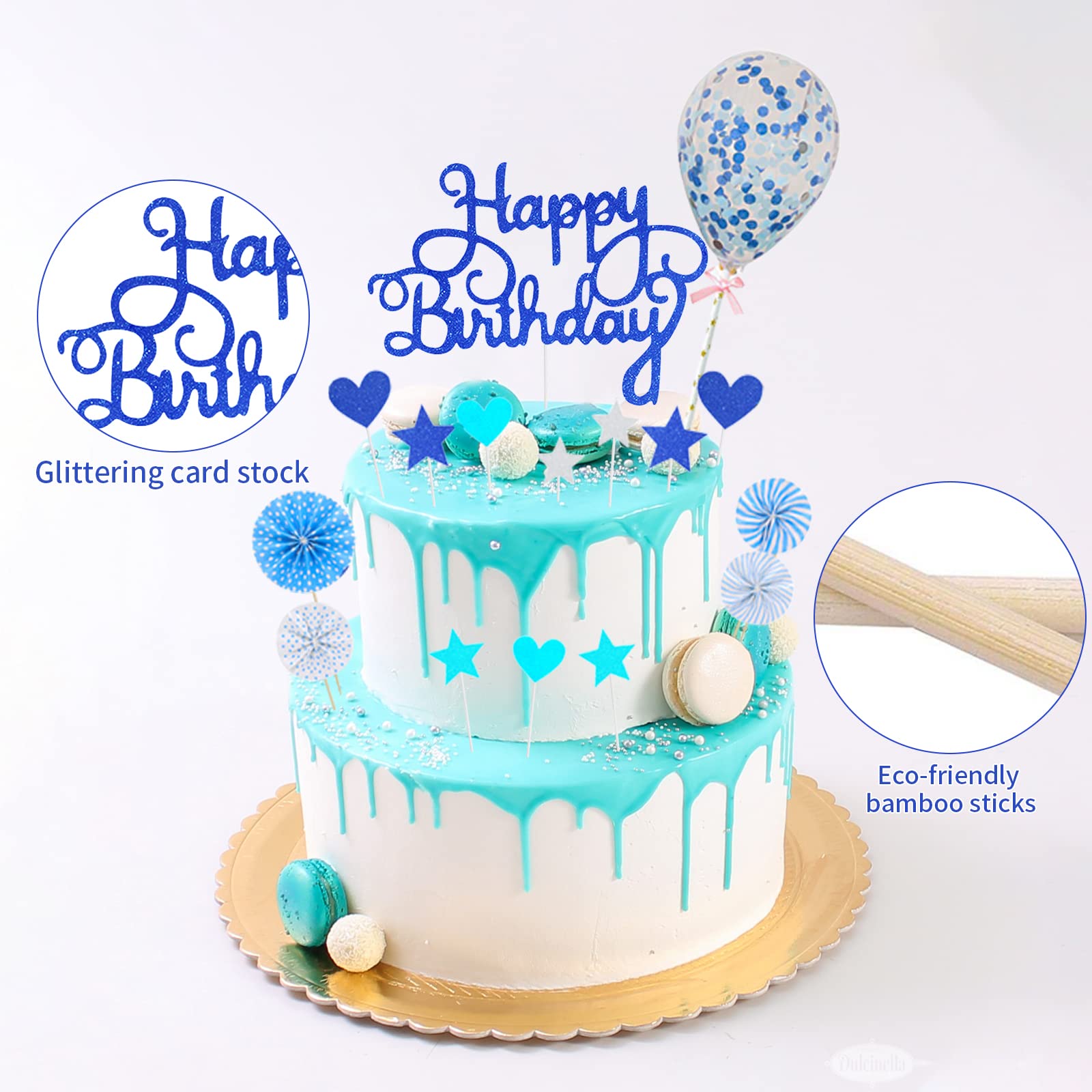 Blue Happy Birthday Cake Topper Glitter Royal Blue Happy Birthday Cake Topper Kit 16pcs Navy Blue Birthday Cake Toppers for Boy Girl Men Women Birthday Cupcake Toppers for Anniversary Party Decoration