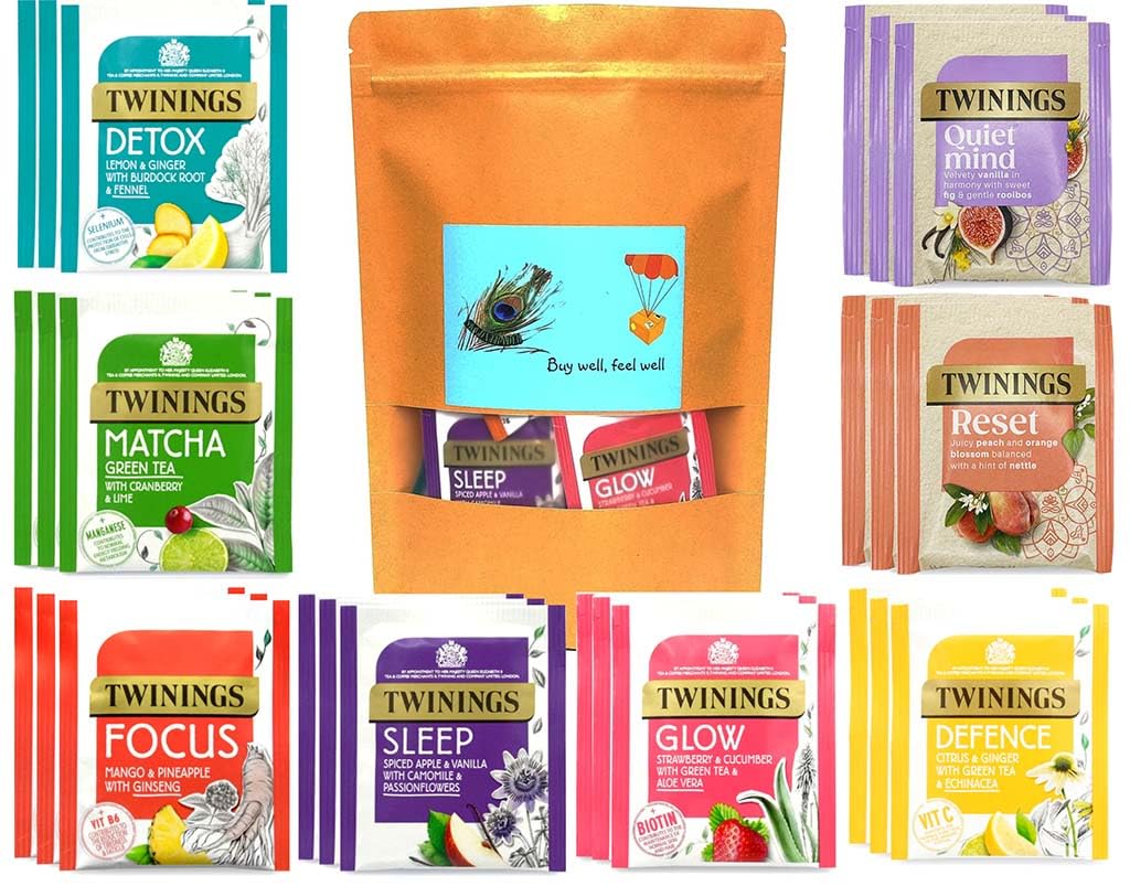 Twinings Superblends,soulfulblends Assortment Fruit Herbal tea Selection Gift Set Total 24, 8 Delicious Flavours 3 Individually Wrapped Tea Bags of Each Flavour Twinings tea bags