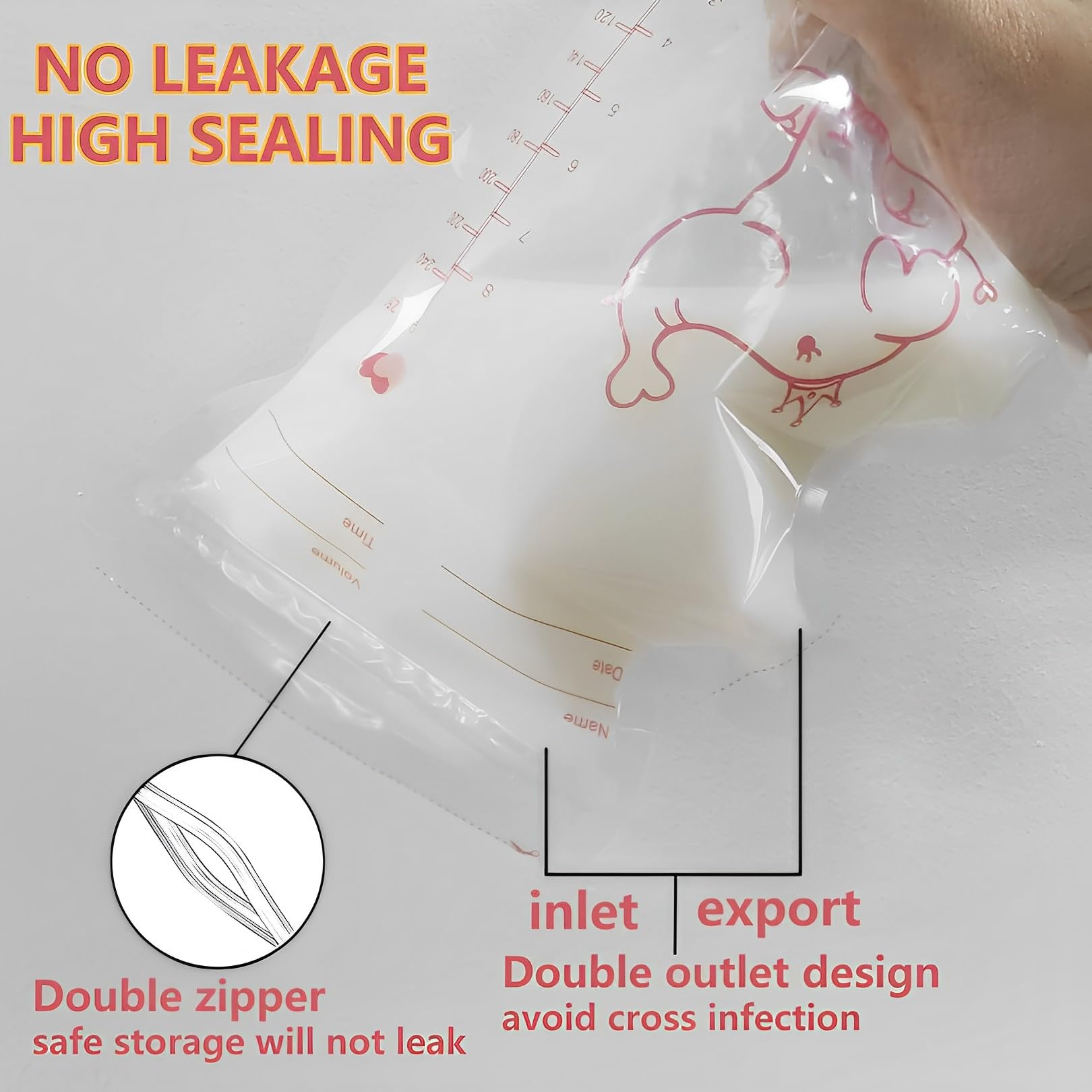 MORJCG 50 Pcs Breast Milk Storage Bag, 250ml Disposable Bags, Bags Breastfeeding, No-Leak Freezer Pouches, for (Elephant Pattern)