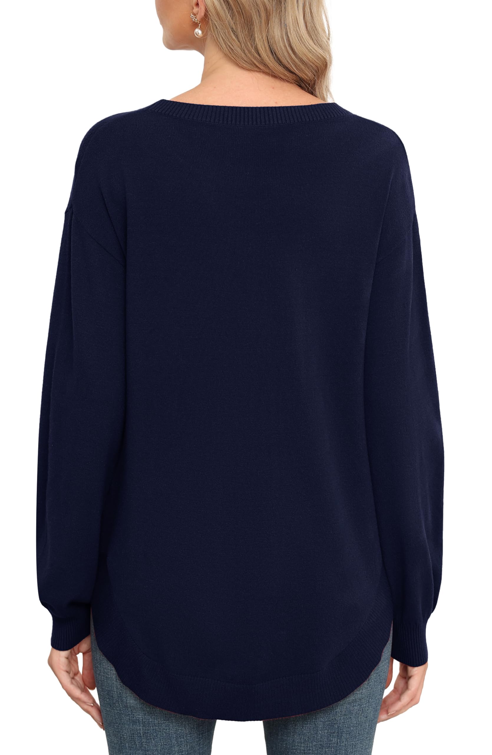 GRECERELLE Stylish Long Sleeve Jumpers for Modern Women (Navy Blue, XL)