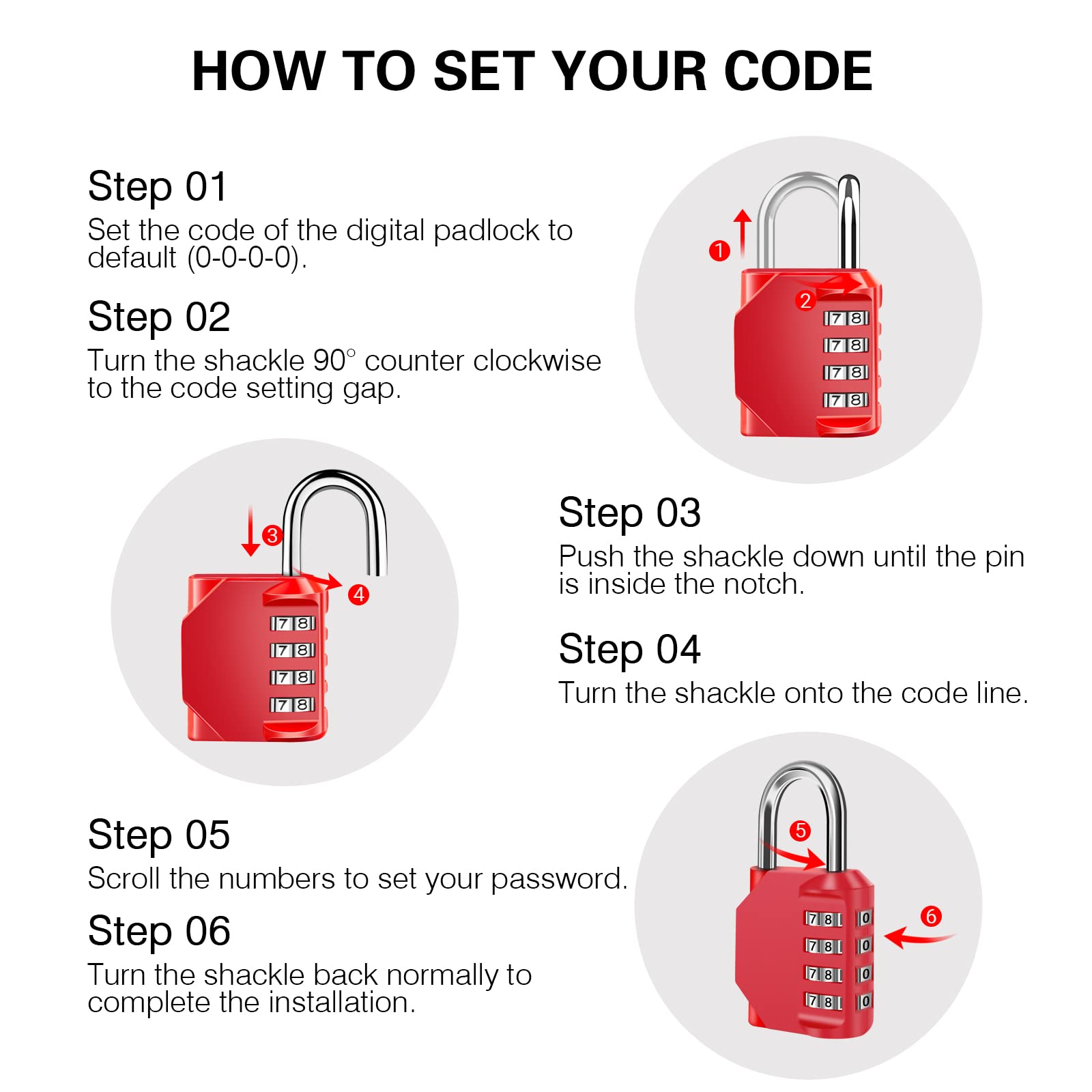 Padlock,4 Digit Code Padlock Zinc Alloy Heavy Duty Locker Lock 1 Pack Padlock for Gym, School, Gate, Fence, Storage Case, Tool Box(Red)