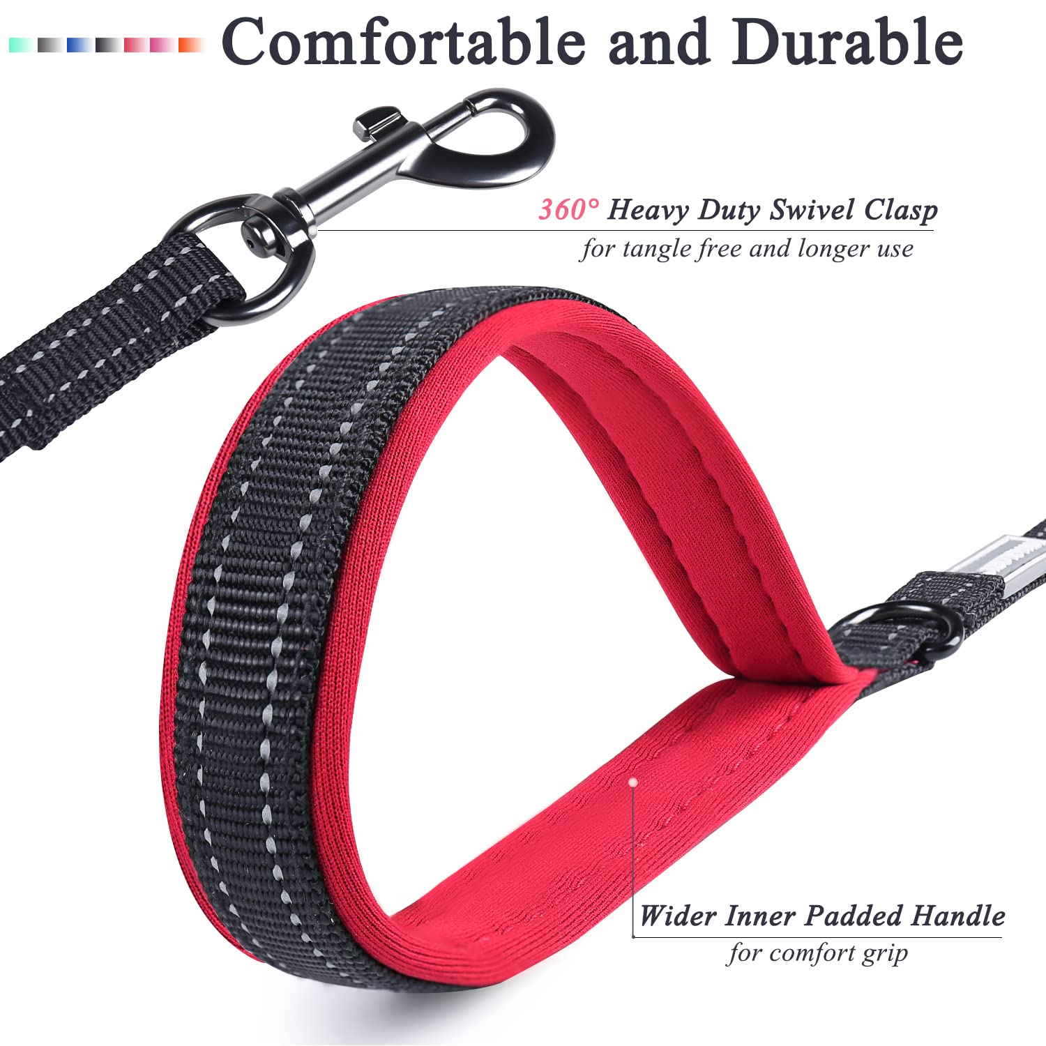 VIVAGLORY Dog Lead, Dog Walking Lead with Comfortable Neoprene Padded Handle, Heavy Duty Training Lead for Small & Medium Dogs