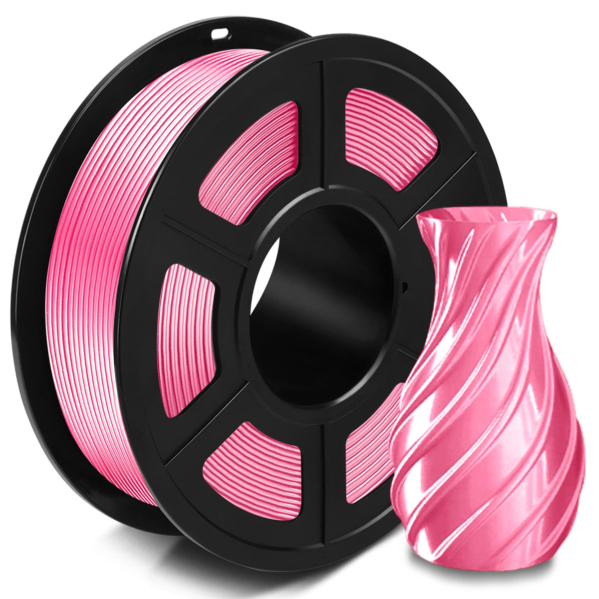 SUNLU Silk PLAand 3D Printer Filament, Shinny Silk PLA Plus Filament 1.75mm with Silky Glossy Surface, Smooth 3D Printing Finish, Brighter Dimensional Accuracy and/- 0.02mm, Brighter Silk Pink