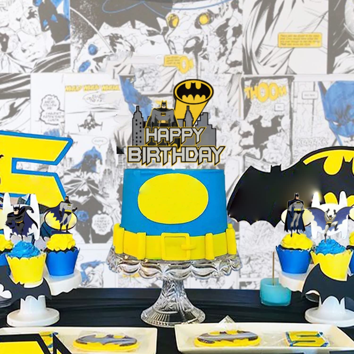 i-QiQi Batman Cake Toppers,Boys Batman Birthday Cake Decorations Cupcake Toppers for Boys,Girls,Kids Birthday Superhero Batman Party Supplies