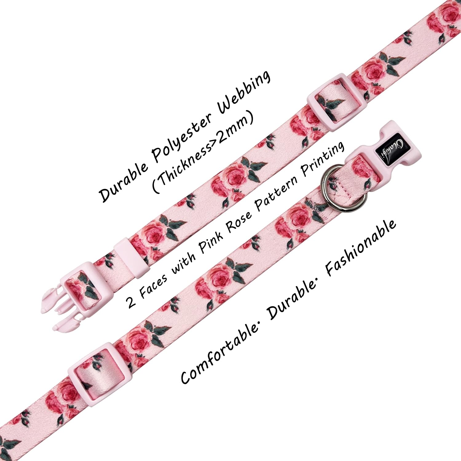 Olahibi Dog Collar and Leash Set, Cute Rose Pattern, Polyester Material, 5ft Leash, for Puppy Dogs.(XS,Pink Rose)