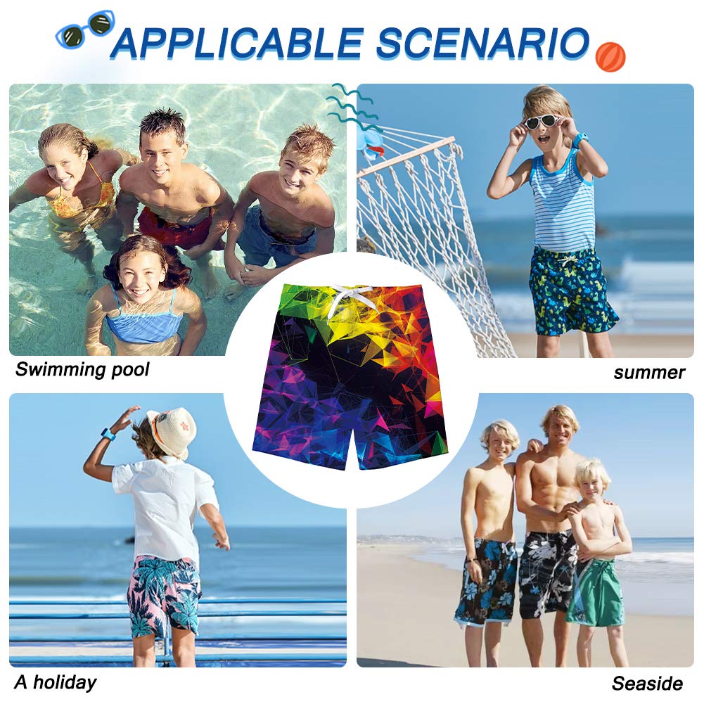 Kids4ever Kids Boy Swim Trunks Colorful Geometry Graphic Swimming Shorts Quick Dry Hawaiian Holiday Beach Water Surfing Swimwear with Mesh Lining