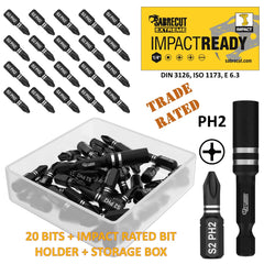 21 x SabreCut SCPA25_21PH 25mm PH2 Impact Screwdriver Driver Bits Set Single Ended Phillips No.2 Heavy Duty Including Bit Holder and Storage Box