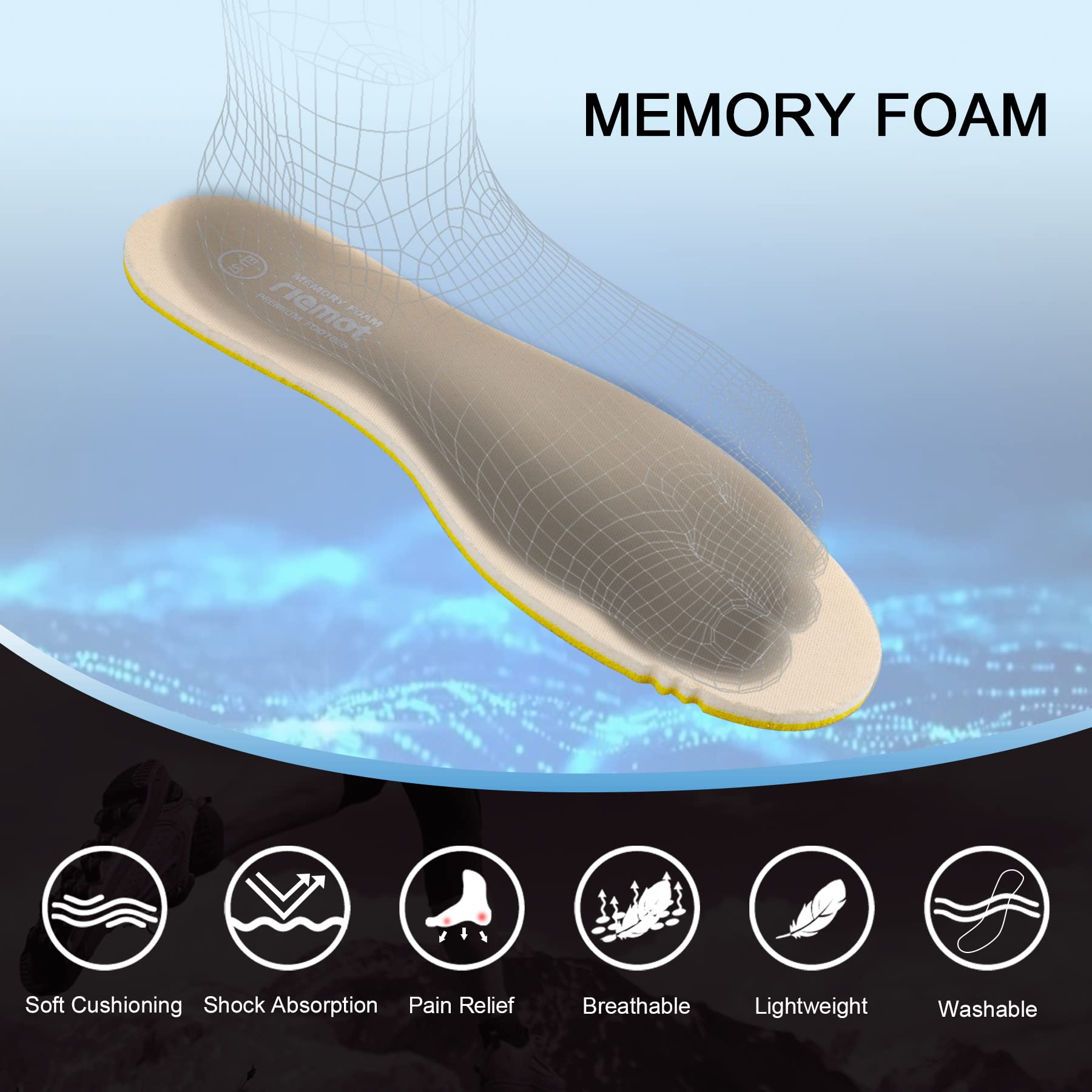 riemot Women's Men's Memory Foam Insoles, Super Soft Replacement Innersoles for Running Shoes, Trainers, Work Boots, Walking Shoes Comfort Cushioning Shoe Inserts, Women Beige UK 4 EU 37