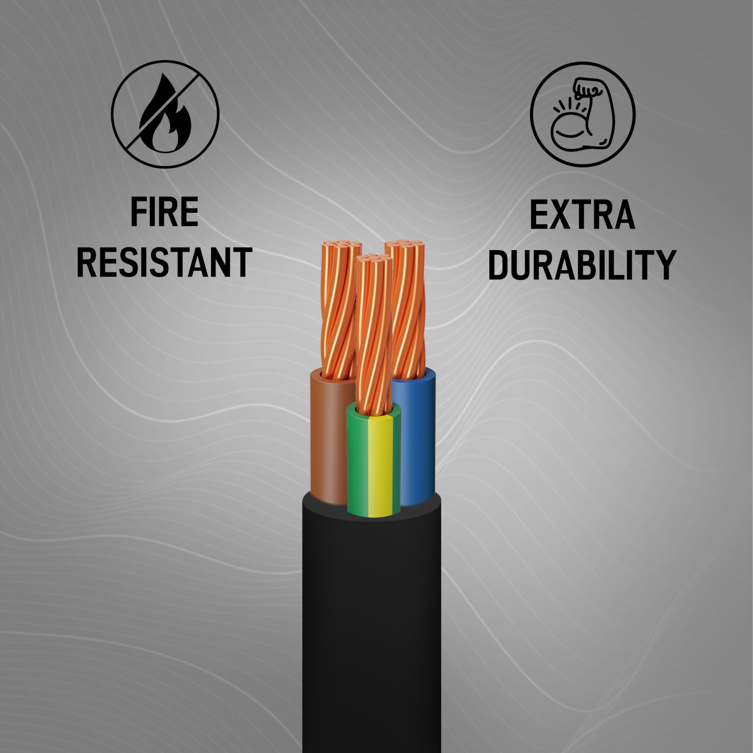 Primes DIY 3 Core Round Black Flex Flexible Cable, stranded electrical copper wire, Insulated Flexible PVC Wire, Stranded Wire High Temperature Resistance, 3182Y BASEC Approved 1.5mm(3 Meter)