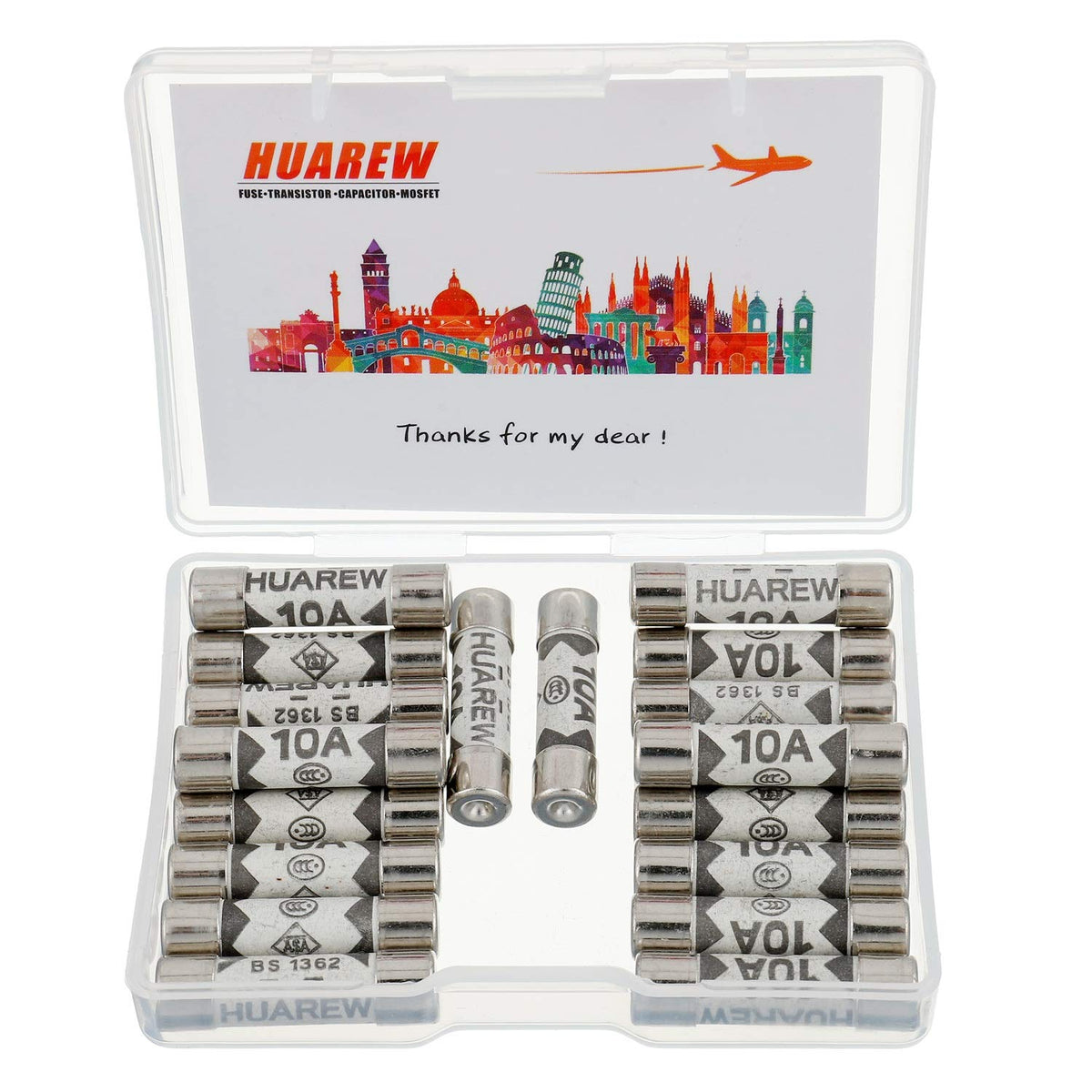 HUAREW 20 Pcs 10A 240V 6.3x25 mm BS1362 0.248x0.984 Inch Ceramic Tube Fuses