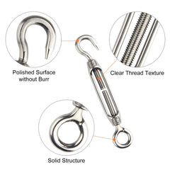 FEPITO 10Pcs Turnbuckle Wire Tensioner 304 Hook & Eye Adjustable Turnbuckle M4 Stainless Steel Tensioner Set Heavy Duty