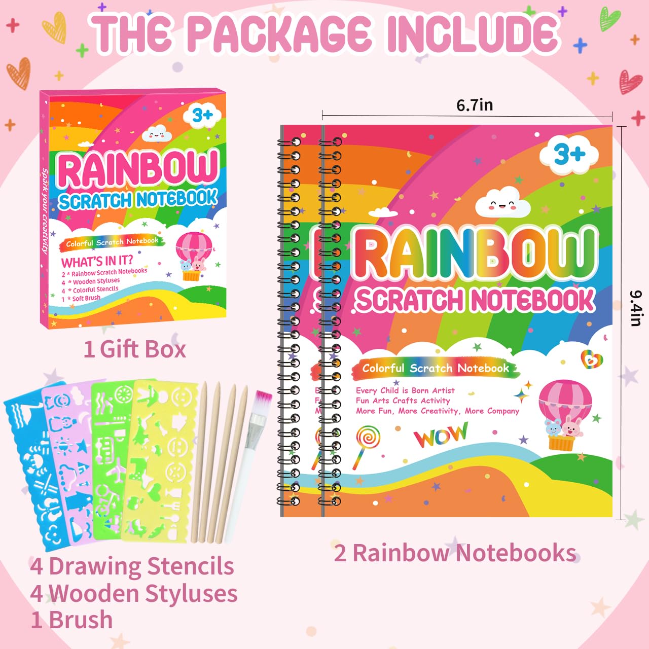 PIEKIDSFUN Scratch Arts and Crafts for Kids, 2 Pack Rainbow Scratch Notebook, Scratch Arts for Kids Ages 3-12 Girls Boys Birthday Classroom Gifts