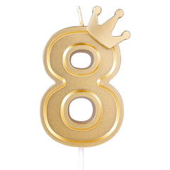 AIEX 3inch Birthday Number Candle, 3D Candle Cake Topper with Crown Cake Numeral Candles Number Candles for Birthday Anniversary Parties (Gold; 8)