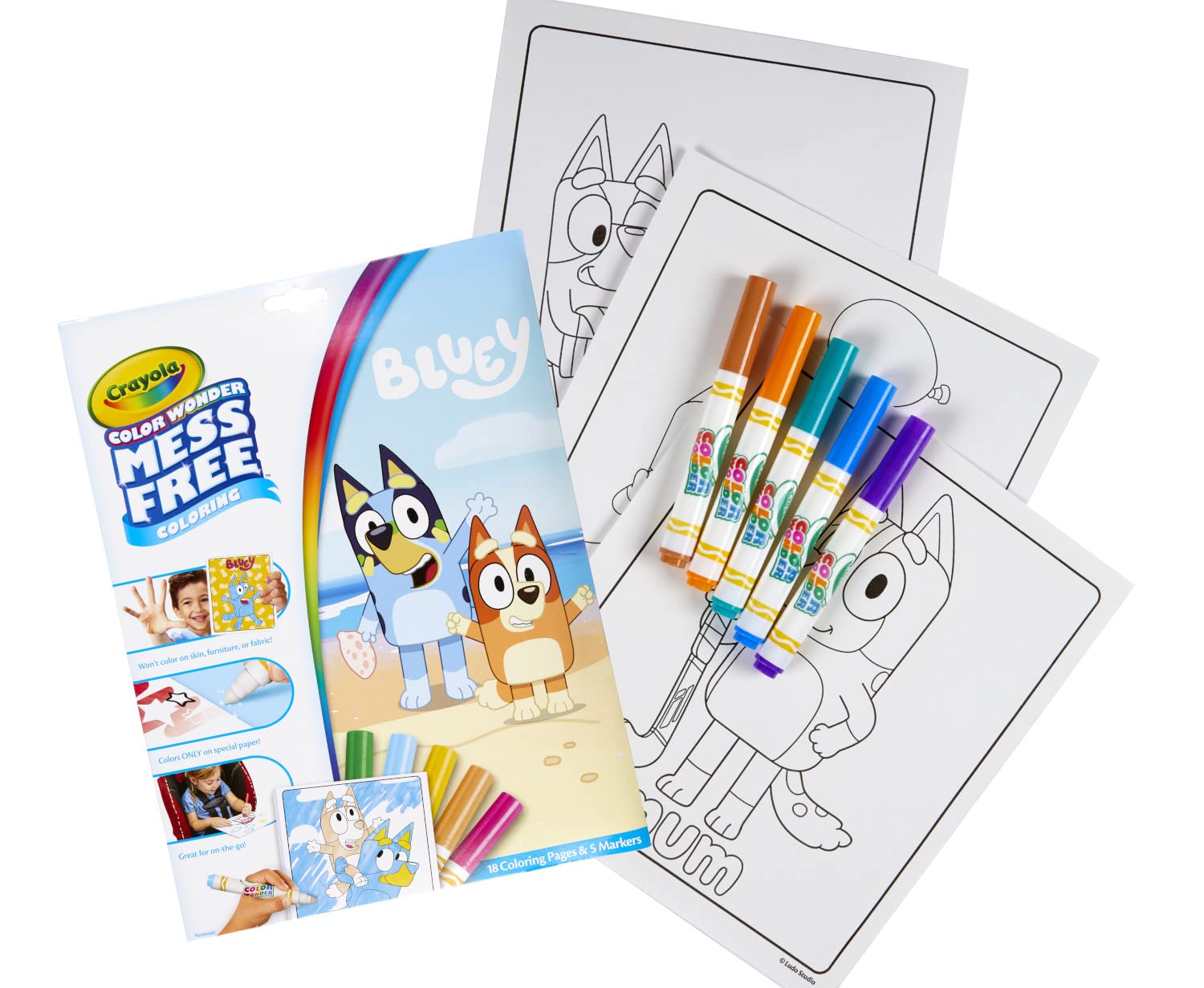 CRAYOLA Color Wonder - Bluey Colouring Mess-Free Book (Includes 18 Colouring Pages & 5 Magic Color Wonder Markers)