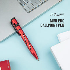 OLIGHT O'Pen Mini Ballpoint Pen, Replaceable EDC Black Ink Pens By Bolt Action for Office, Working, Writing, Construction Work (Red)