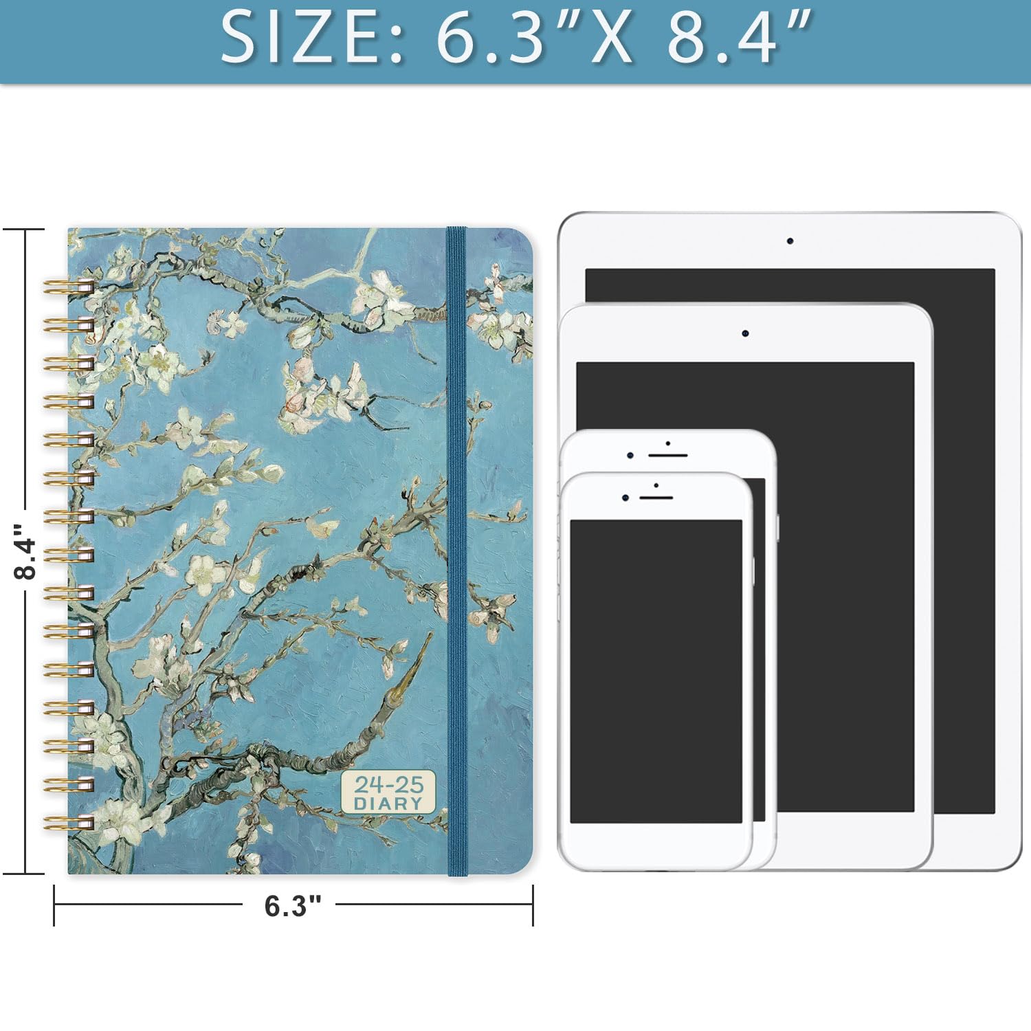 2024-2025 Academic Diary - 2024-2025 Diary A5 Week to view from August 2024 to July 2025, Hardcover with Inner Pocket, Twin-Wire Binding, 21.5 x 15.5 cm - Apricot Flower