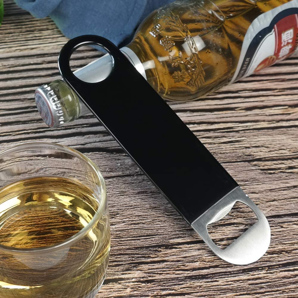 Bartender Bottle Openers, Bar Blade, Beer Openers, 1 Pack by Professional Grade: Rubber Coated, Stainless Steel.