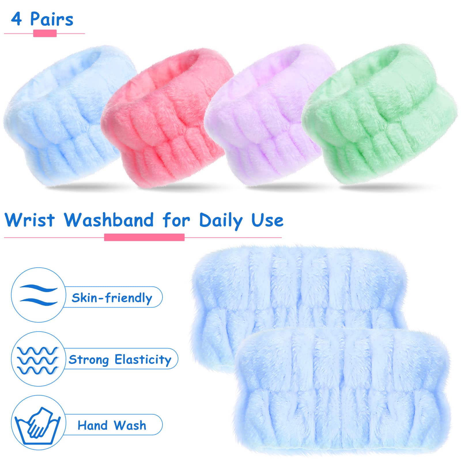 4 Pairs Wrist Spa Washband Microfiber Washing Face Wrist Wash Towel Band Wristband Scrunchies Absorbent Wrist Sweatband for Women Prevent Liquid from Spilling (Fresh Colors,Classic Style)