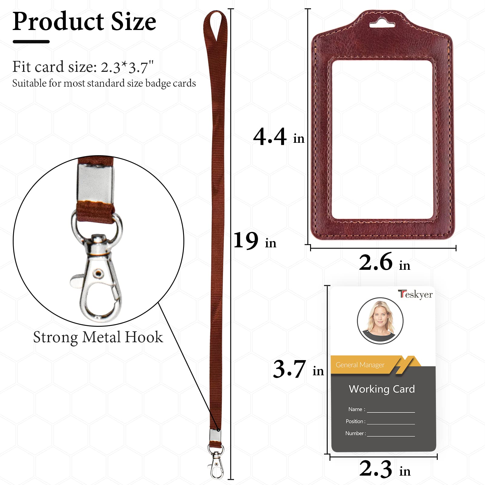 Teskyer 2 Pack Double Sided Clear Badge Holder, ID Card Holders, with Nylon Lanyard, for Work, Business, Oyster Card, Bus, Pass, Brown