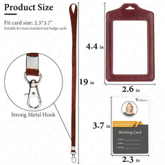 Teskyer 2 Pack Double Sided Clear Badge Holder, ID Card Holders, with Nylon Lanyard, for Work, Business, Oyster Card, Bus, Pass, Brown