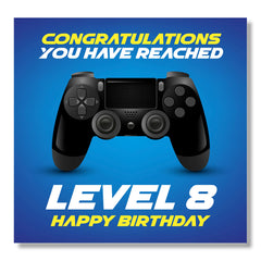 Punkcards 8th Birthday Card - Gamer Birthday Card - Congratulation You Have Reached Level 8 Happy Birthday - Birthday Cards - Age 8 Eight Eighth - Video Gaming Card