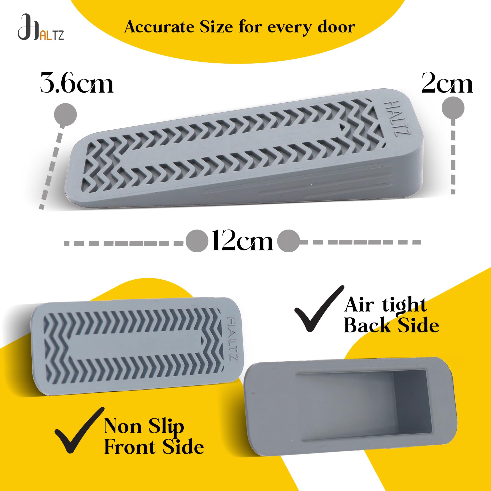 HALTZ 8 Pack Door Stoppers for Floor (12 x 3.6 x 2 cm) – Heavy-Duty Non-Skid Door Wedge – Scratch-Resistant Door Stop for Bottom Door Solidness – Ideal for Floors, Carpets, Tiles & Wood (Grey)