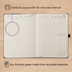 POPRUN ECO-Friendly A5 2024 Week To View Diary 22 x 16.5 cm Hardback 24 Weekly Planner Made of Recycled Materials with Time Interval - Black Grey