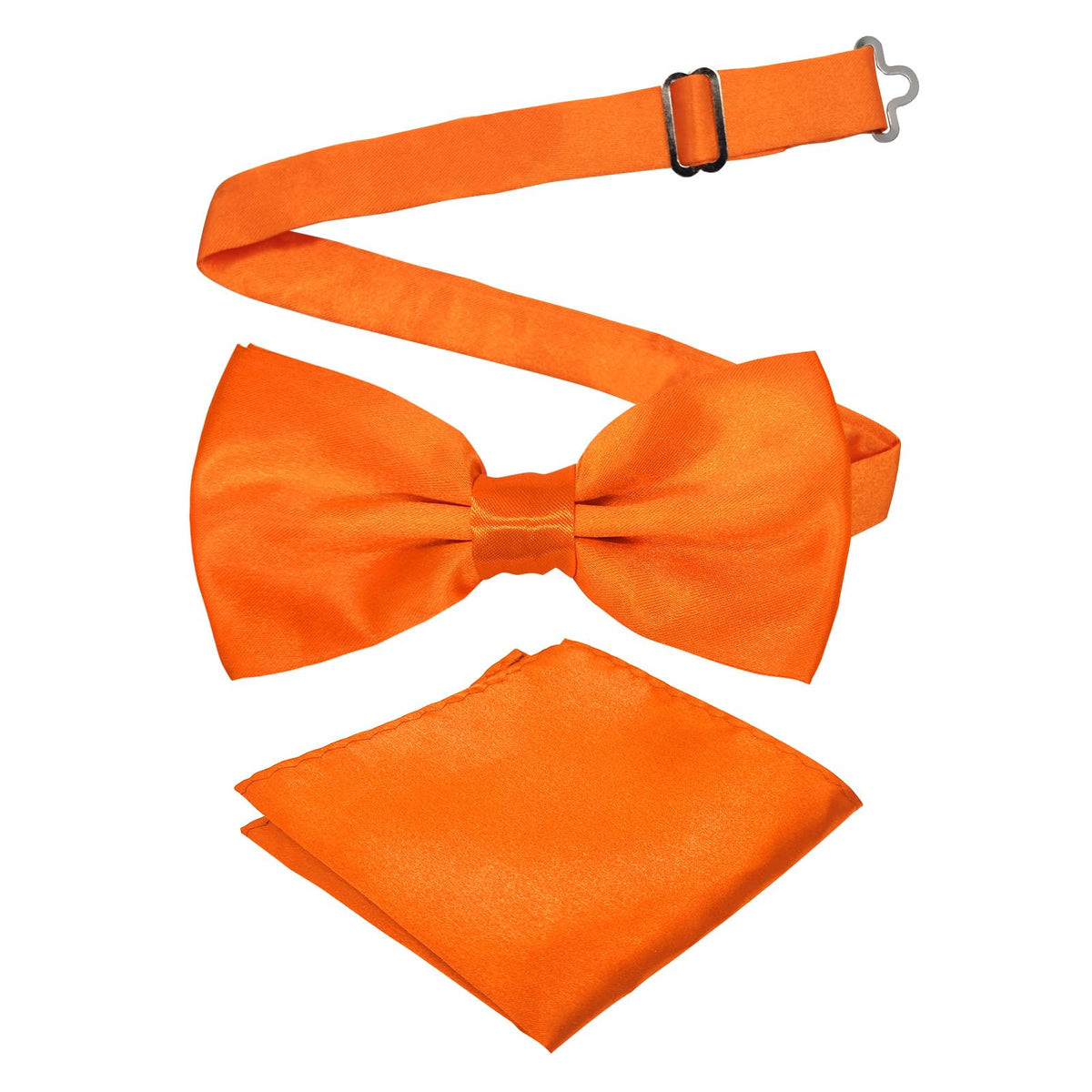 Cretty-Meet Adjustable Bowtie and Pocket Square Set Men Bowtie and Handkerchief Solid Color Double Fold Pre-Tied Bow Tie for Dinners, Weddings, Parties, Business, Proms - Orange