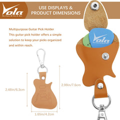 Vola Guitar Picks Holder Case Leather Guitar Pick Holder Keychain Plectrum Case Bag Picks Storage, Brown