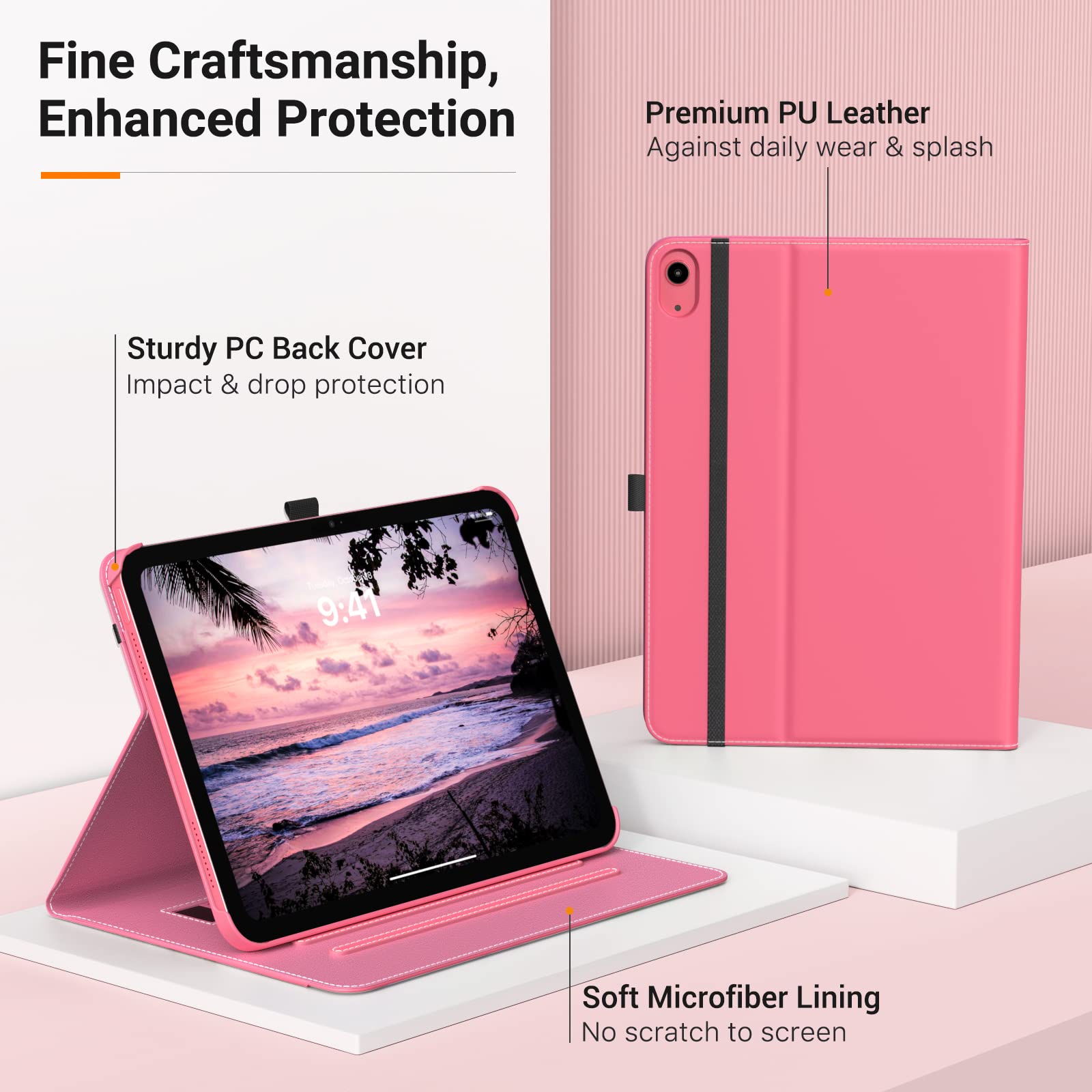 MoKo for iPad 10th Generation Case iPad 10.9 Inch Case 2022, iPad Case 10th Generation [Multi-Angle Viewing] Smart Cover with Hand Strap,Support Touch ID&Auto Wake/Sleep, Watermelon Red