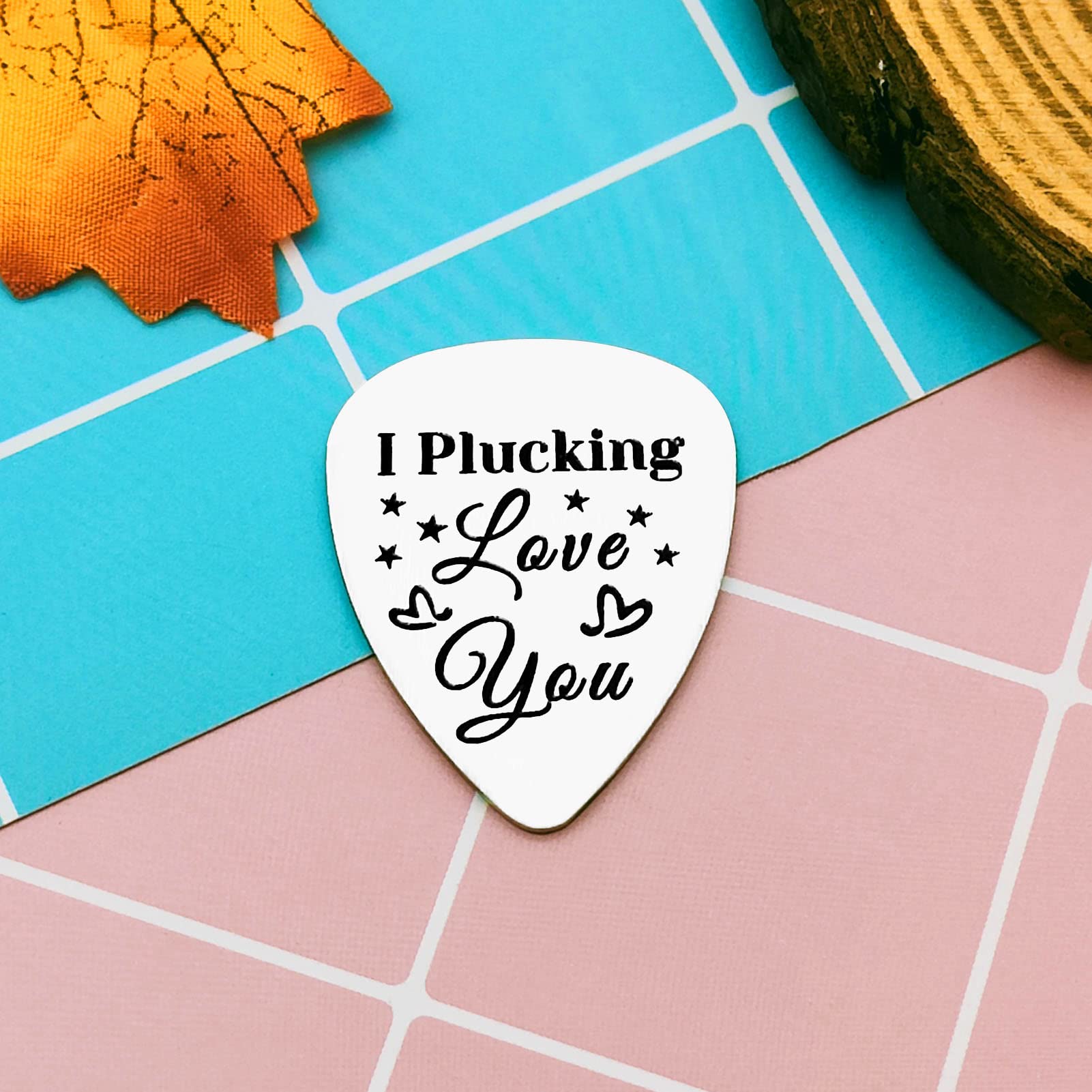 Stainless Steel Guitar Pick I Plucking Love You Guitar Pick Anniversary Present for Him Men Musical Guitar Player Keyring Gift for Husband Boyfriend Fiance Dad Valentine Christmas Birthday Gift