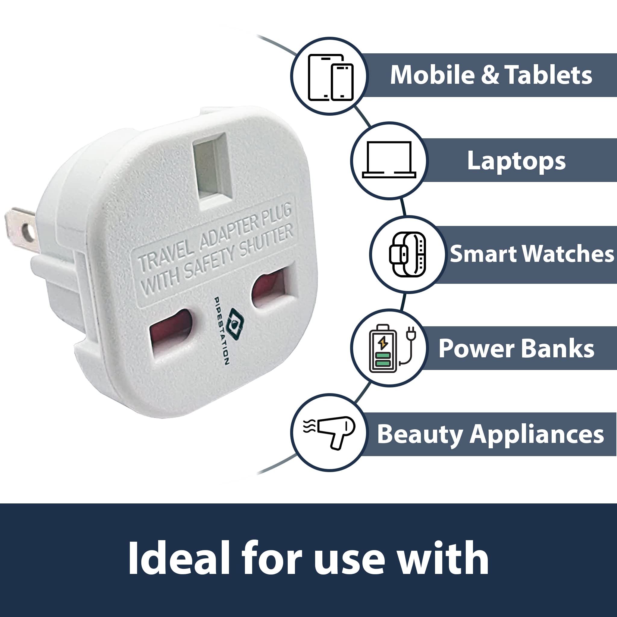 Pipestation UK to US Plug Adaptor x2 - UK to US Plug Adapter - UK 3 to American 2 Flat Pin - UK to USA plug adapter - UK to Japan Plug Adapter - Japan Travel Adapter for Jamaica Canada Mexico Thailand