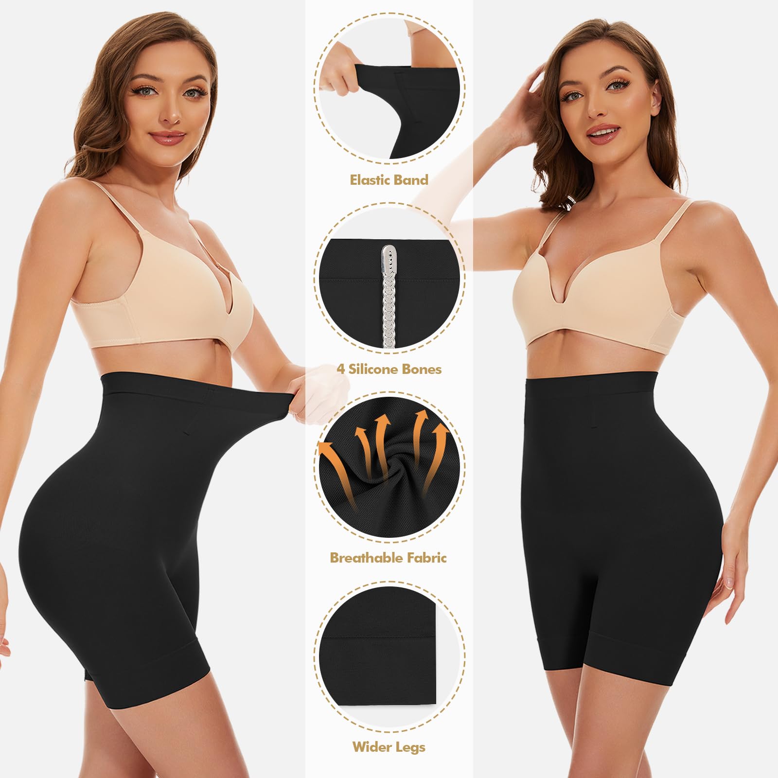 SIMIYA High Waisted Tummy Control Body Shaper, Comfy Tummy Control Knickers, Shapewear for Women Control Underwear, Seamless Shaping Boyshorts Panties, Black XL