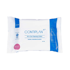 CONTIPLAN Incontinence Cleansing Cloths with Barrier Cream - Packs of 8 Cloths - All in One Cleansing Wipes Cleanses, Soothes and Moisturises - White