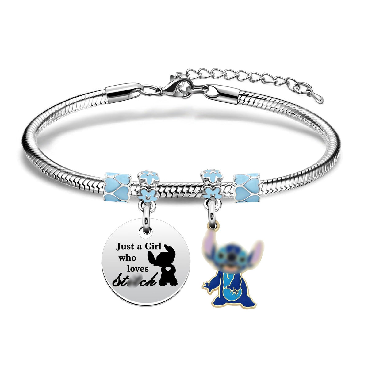 Funny Bracelet Gift For Girls,Silver Pendant Adjustable Jewellery inchesJust A Girls Who Loves St**ch inchesCartoon Reminder Gift For Daughter Sisters Friends Colleague Birthday Christmas