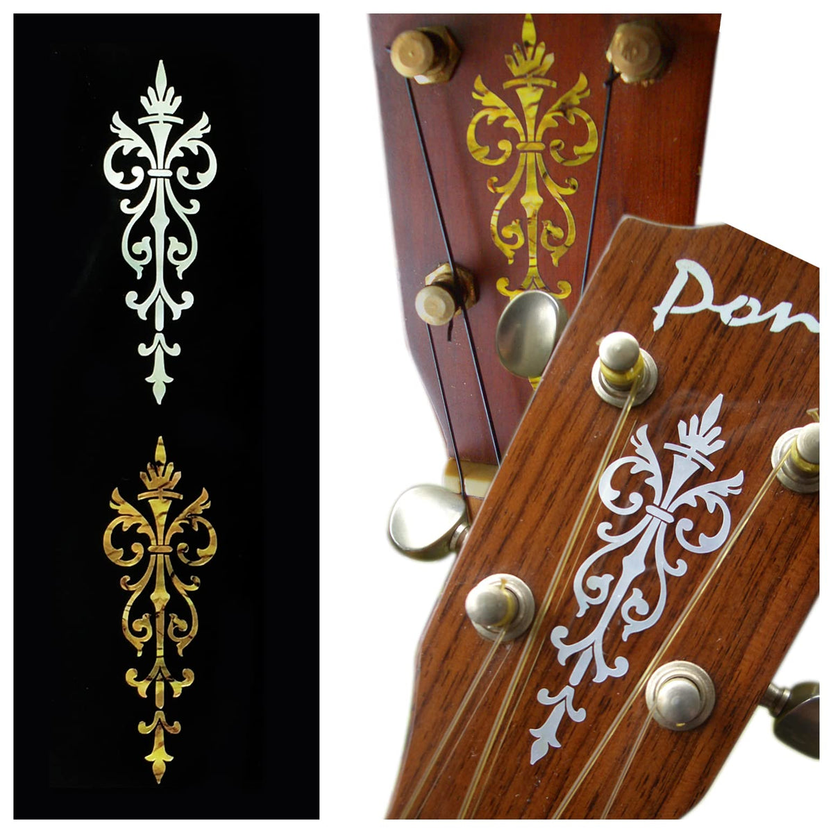 Inlay Stickers for Guitar Headstock - Small Torch (2pcs Set) - White Pearl & Ocher