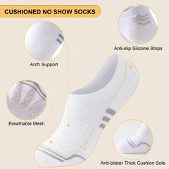 SockWaddles Invisible Trainer Socks Womens, No Show Ankle Socks, Non Slip Cushioned Anti Blister Sports Socks, Ladies Girls Low Cut Cotton Short Socks for Running, School, Gym and Casual, 6 Pairs