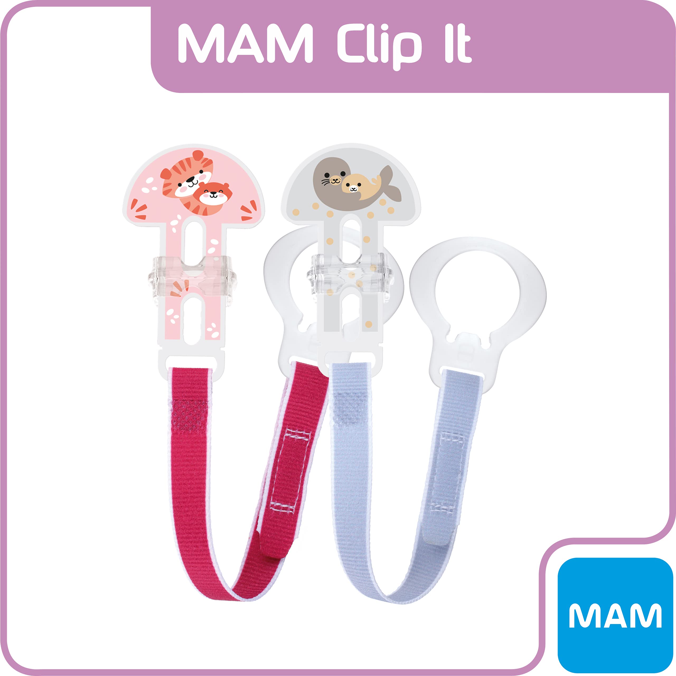 MAM Soother Clips, Pack of 2, Baby Soother Chain Fits All MAM Soothers, Newborn Essentials, Cream - Soothers Not Included (Designs May Vary)