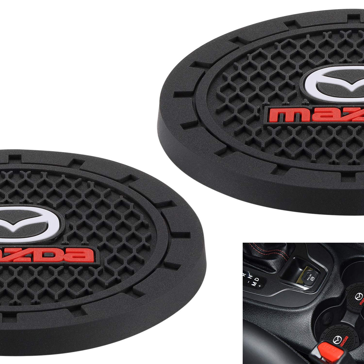 AOOOOP Car Interior Accessories for Mazda Cup Holder Insert Coaster - Silicone Anti Slip Cup Mat for Mazda 3 6 CX-3 CX-5 CX-9 MX-5 (Set of 2, 2.75 inches Diameter)