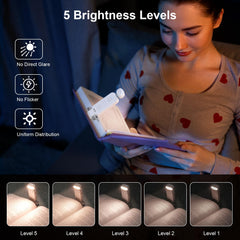 Gritin LED Book Light Rechargeable, Reading Light Lamp Clip on Book, 3 Eye-Protecting Modes (Mixed/White/Amber) & 5 Brightness Levels, Flexible Mini Book Light for Reading in Bed, Book Lovers - White