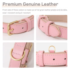 HEELE Soft Leather Dog Collar Puppy Small Dogs Breathable Padded with D Ring, Adjustable Classic Dog Pet Collar, Pink, XS