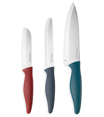 nuovva Sharp Kitchen Knife Set – 3pcs Colour Kitchen Knives – Stainless Steel Non Stick Blades – Includes Chefs Knife, Tomato Knife and Paring Knife