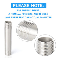 ERGAOBOY 2 Pcs 150mm 1/4 inches x 1/4 inches Male BSP Nipple Cast Pipe 304 Stainless Steel Pipe Fittings