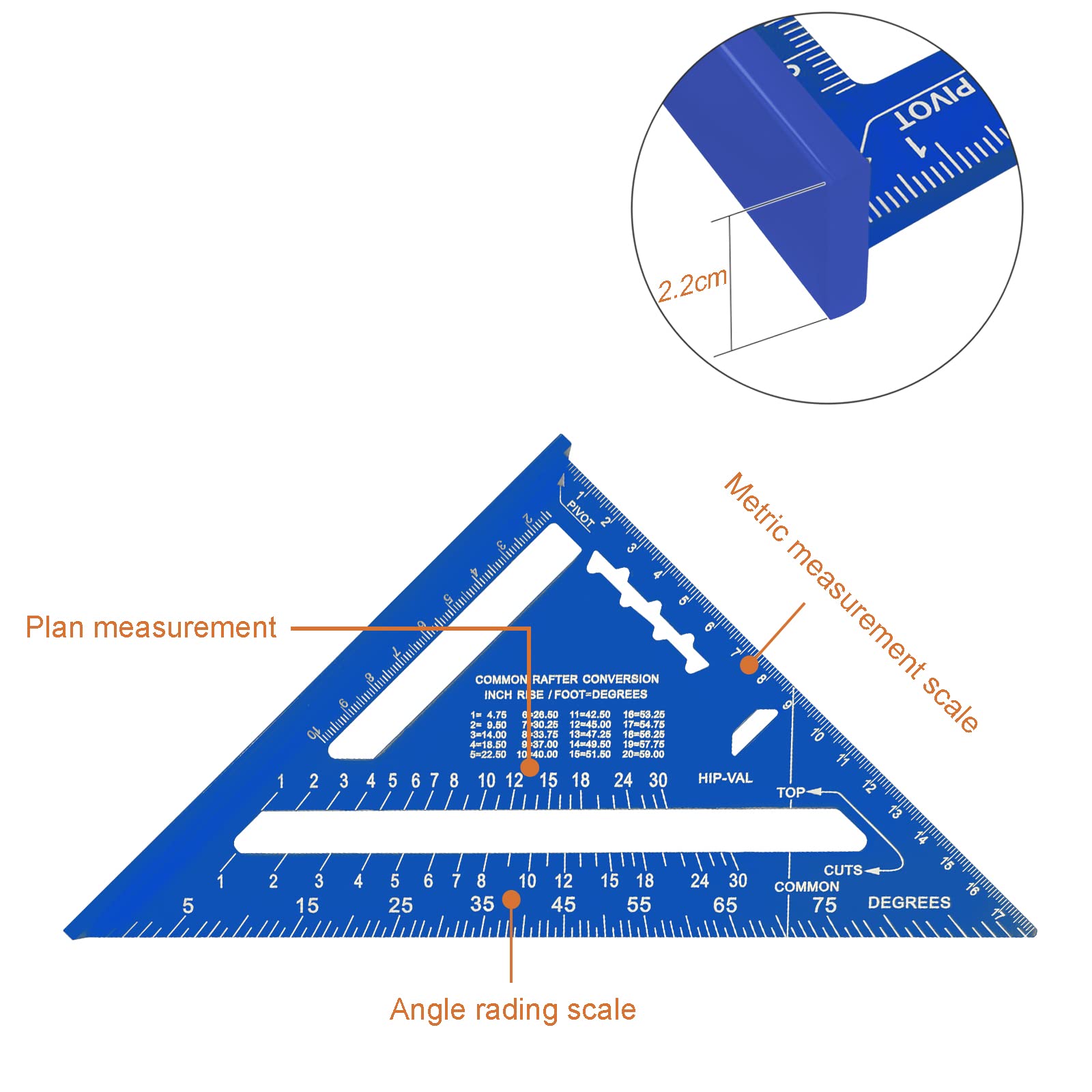 Senbaler 7 inch Carpenters Speed Square Metric,Roofing Rafter Square, Thickened Aluminum Alloy Triangle Ruler Protractor,Layout Tool Kit for Builders Joiners