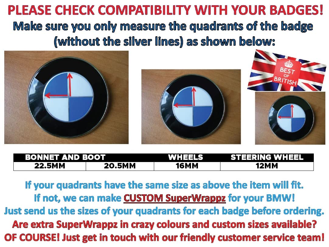 SuperWrappz Version 2 Full Black Gloss Badge Emblem Overlay V2 FOR F40, G20, G30 etc. from 2017 TO NOW ETC. Sticker VINYL IN BLACK GLOSS 4 QUADRANTS COVERED FOR HOOD BONNET TRUNK RIMS STEERING