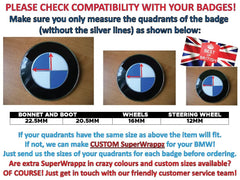 SuperWrappz Version 2 Full Black Gloss Badge Emblem Overlay V2 FOR F40, G20, G30 etc. from 2017 TO NOW ETC. Sticker VINYL IN BLACK GLOSS 4 QUADRANTS COVERED FOR HOOD BONNET TRUNK RIMS STEERING