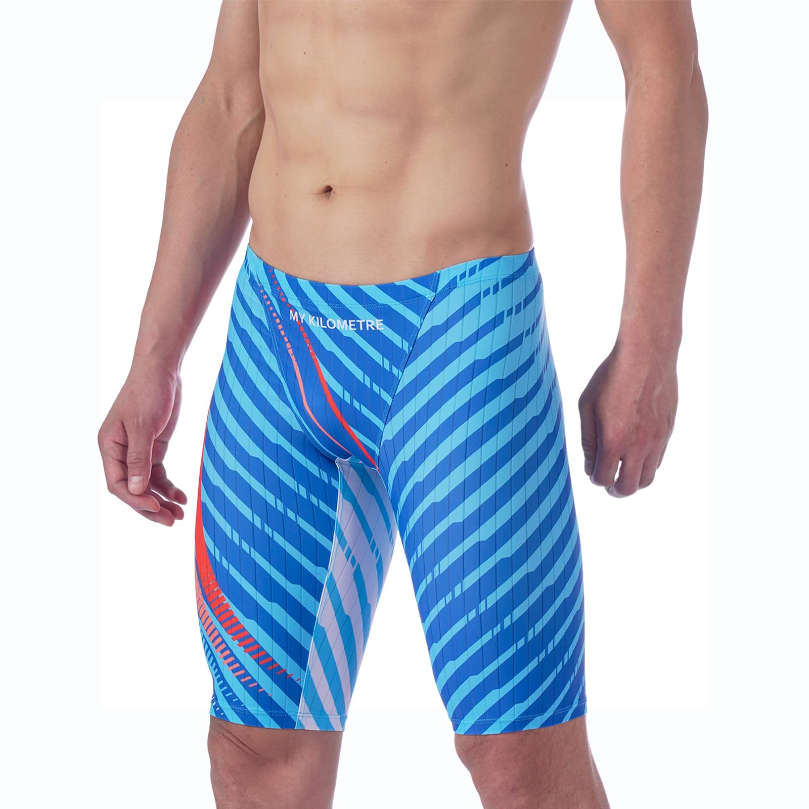 MY KILOMETRE Jammer Swimsuit Mens Solid Swim Jammers Endurance Long Racing Training Swimsuit Blue-L