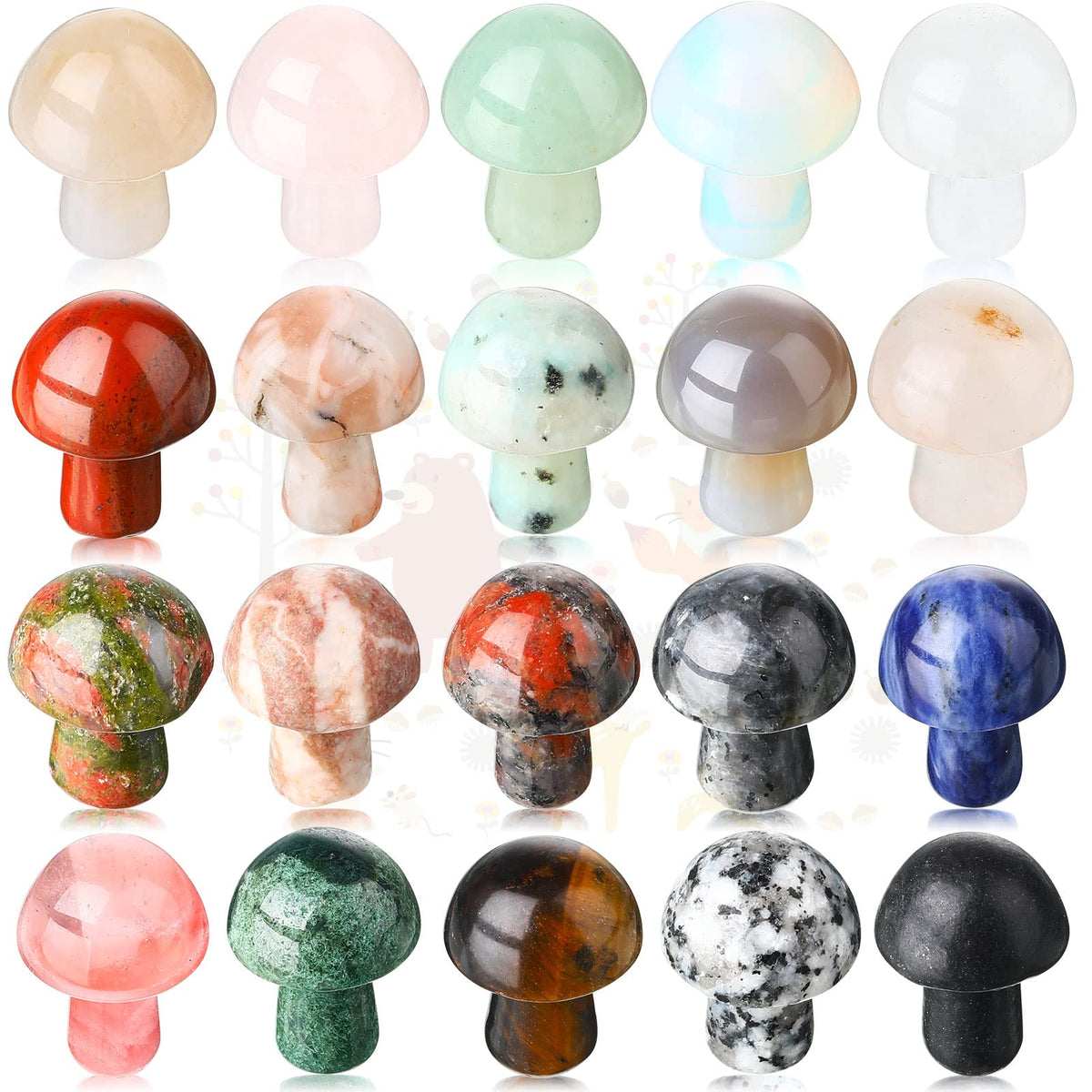 Nuanchu 20 Pcs Crystal Mushroom Sculpture Decor Hand Making Mini Mushroom Worry Stones Crystals Bulk Gemstone Quartz Mushroom Decor for Witchcraft Christmas DIY Meditation(Vivid Style)