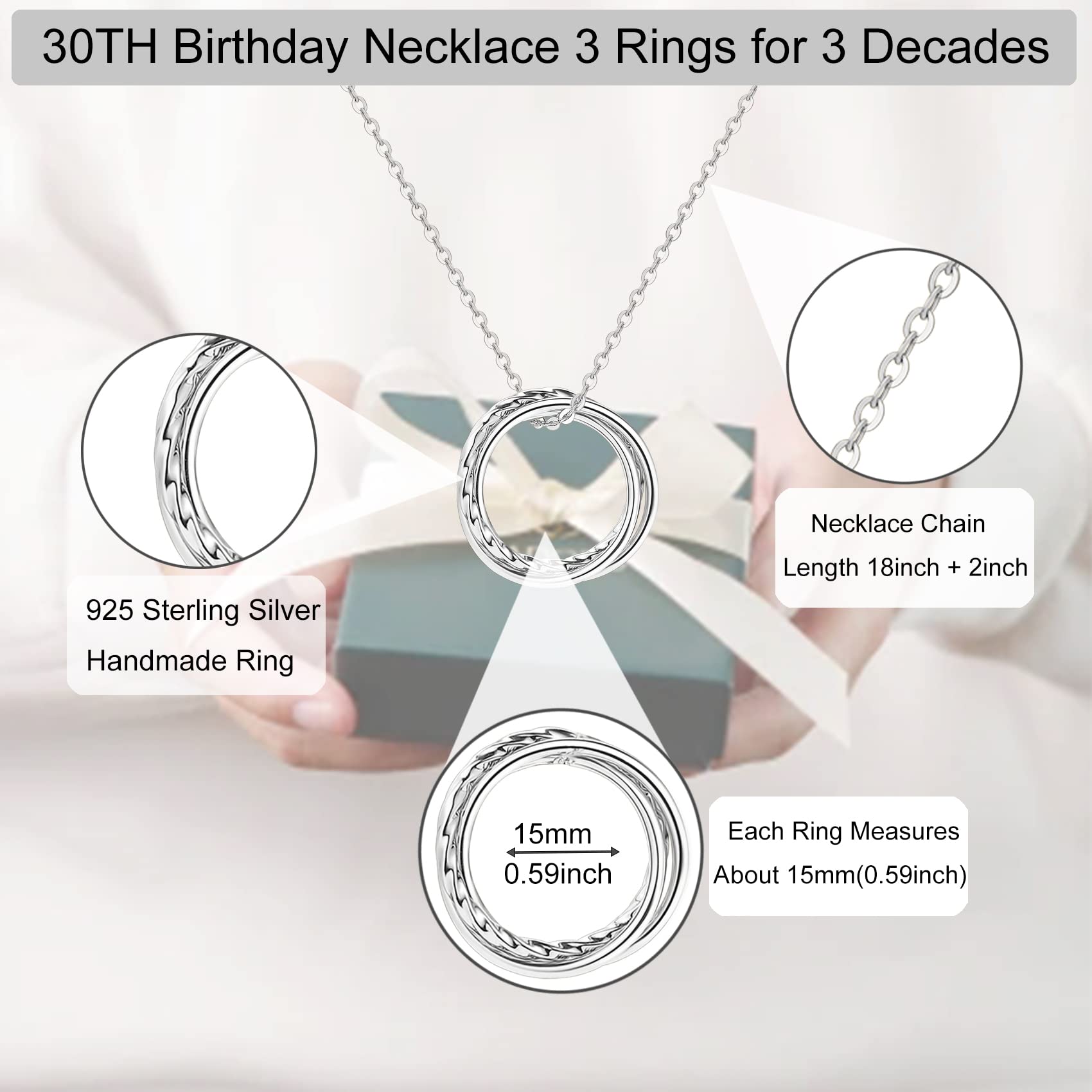 MOROTOLE 30th Birthday Gifts for Her 925 Sterling Silver Necklac 30th Birthday Card 30 Birthday Gifts for Women Mother's Day Presents for Mom Necklace Birthday Gift for Grandma