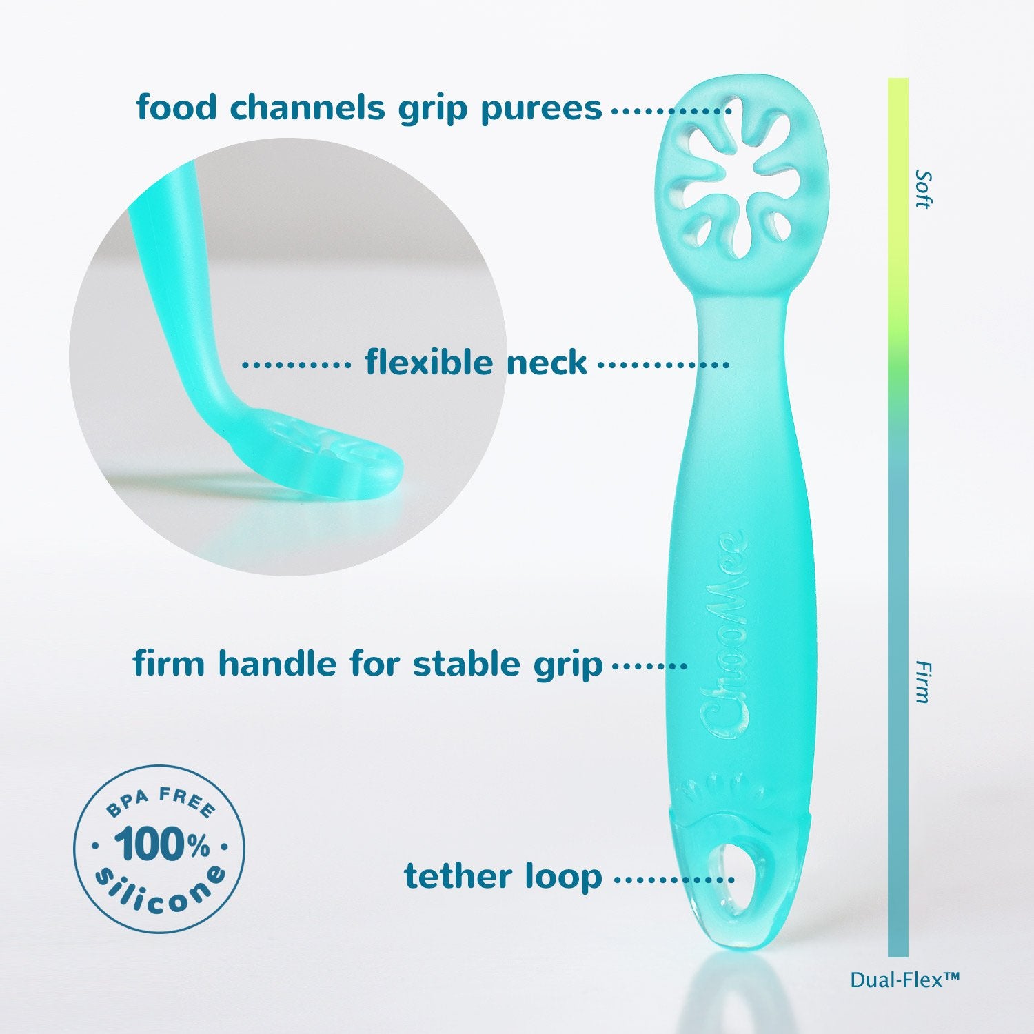 ChooMee FlexiDip Baby Starter Spoon   Platinum Silicone   First Stage Teething Friendly Learning Utensil   4 CT   Four Colors